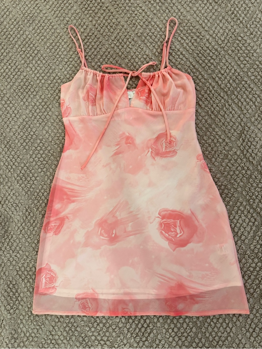 Pink Rose Print Sheer Slip Dress